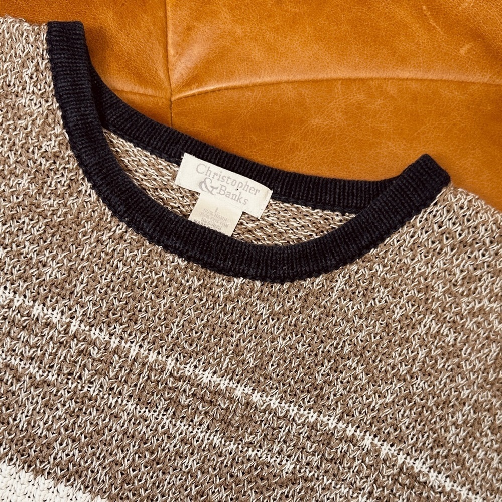 Cotton/Ramie mix Crew neck Sweater - blocked stripes - Size L - Picture 6 of 7